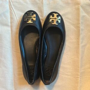 Tory Burch Black Flats with Gold Logo